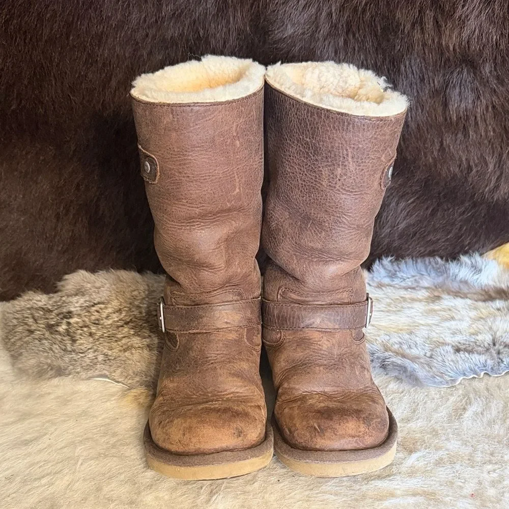UGG Brown Shearling-Lined Mid-Calf Boots 8 (3045A)